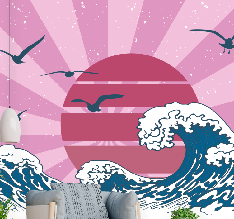 Landscape wall mural waves and sunset - TenStickers