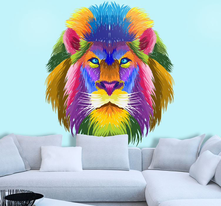 Lion wall mural colorful lion portrait - TenStickers