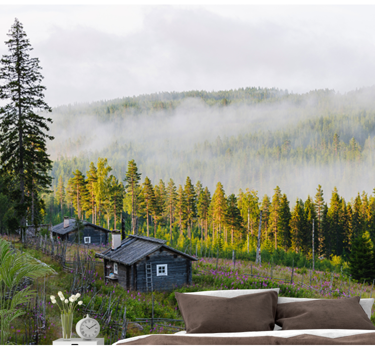 Mist Covered Forest landscape wall mural - TenStickers