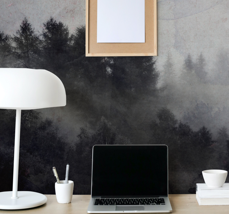Misty foggy atmosphere forest wall mural - TenStickers
