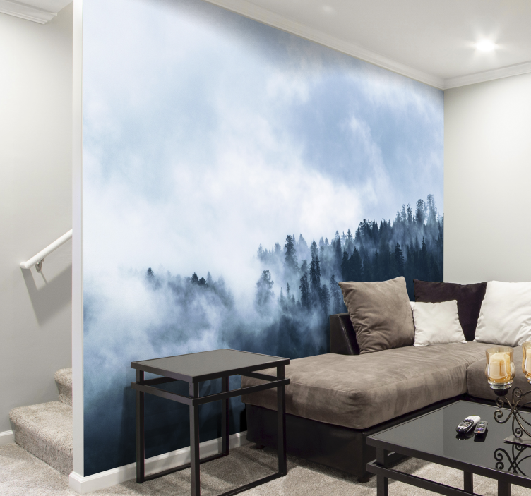 Misty Forest Scene living room wall mural - TenStickers