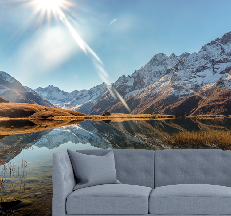 Mountain Lake Reflection landscape wall mural - TenStickers