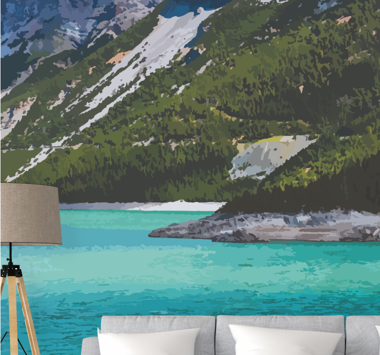Mountain lake tranquility landscape wall mural - TenStickers