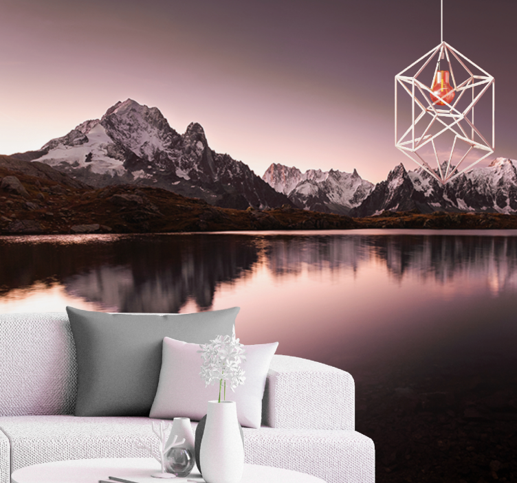 Mountains with water and red sky wall mural - TenStickers