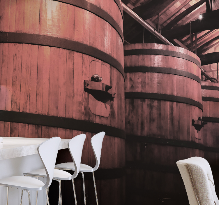 Mural stone wall wooden barrel storage - TenStickers