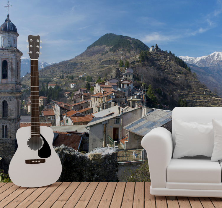 Music wall mural acoustic guitar landscape - TenStickers