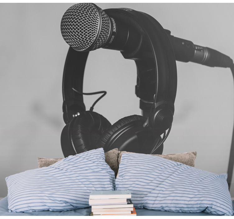 Music wall mural microphone and headphones - TenStickers