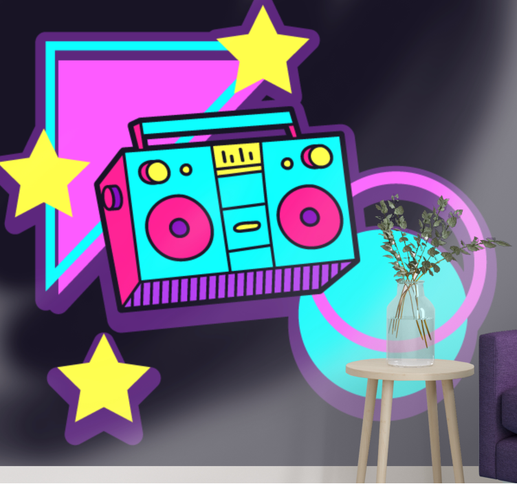 Music wall mural retro boombox design - TenStickers