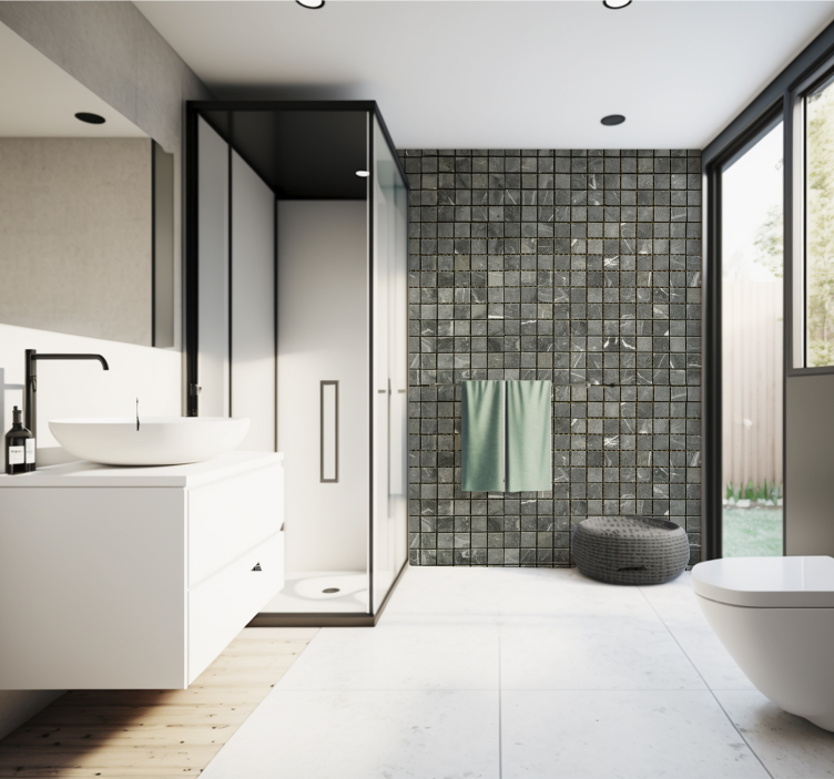Negro baldosasBlack tiles Bathroom Murals - TenStickers