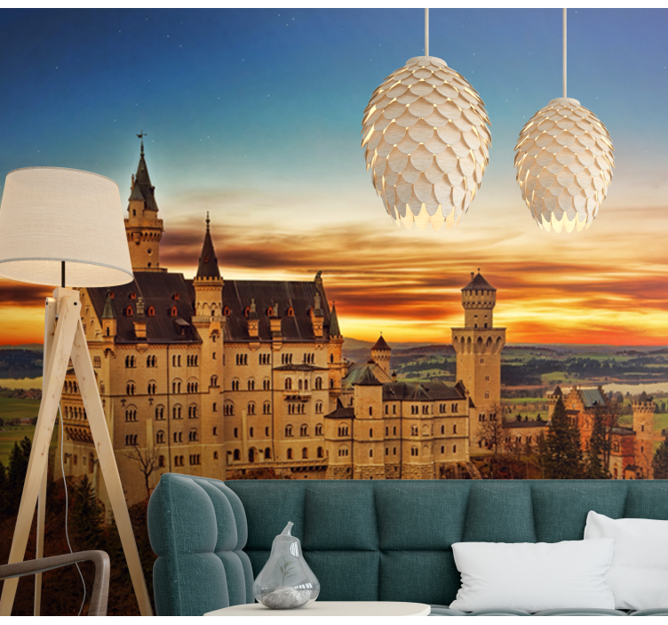 Neuschwanstein Castle sunset city wall mural - TenStickers