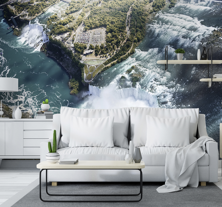 Living room wall mural niagara falls aerial view - TenStickers
