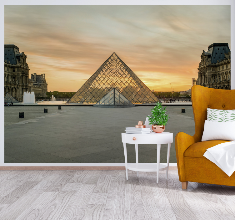 Paris wall mural louvre pyramid at sunset - TenStickers