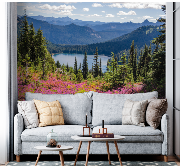 Picturesque mountain lake landscape wall mural - TenStickers