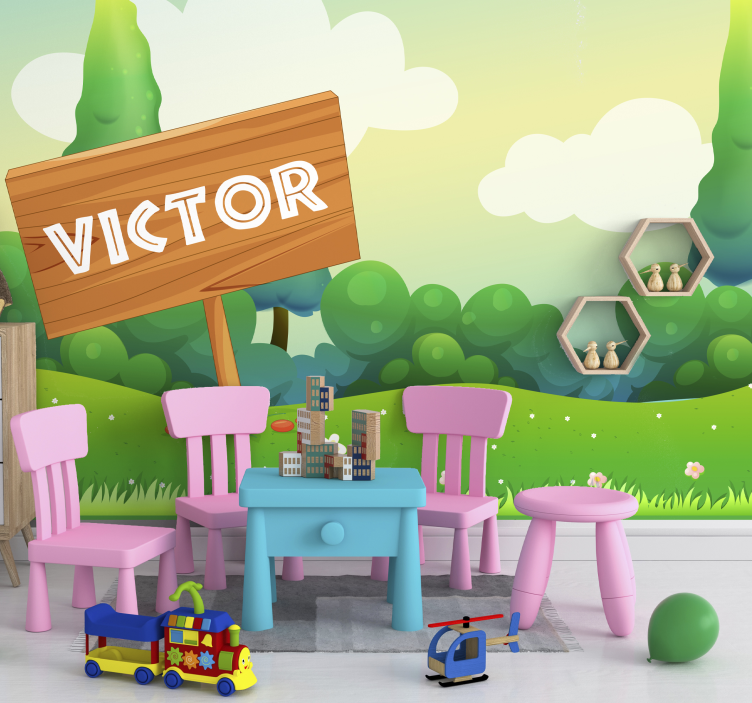 Playful Green Landscape childrens wall mural - TenStickers