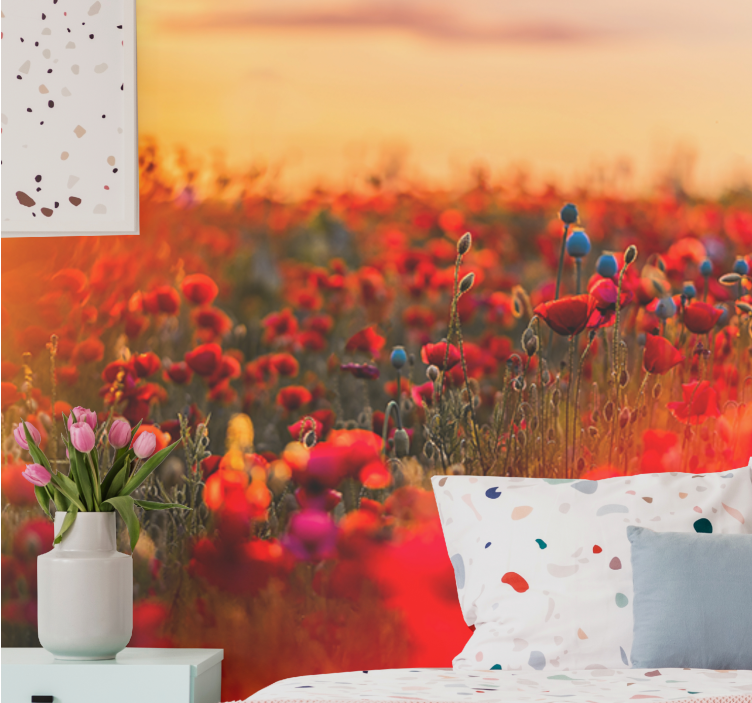 Spring field in sunset poppy wall mural - TenStickers
