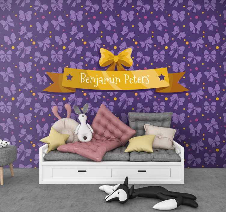 Purple Bows Pattern childrens wall mural - TenStickers