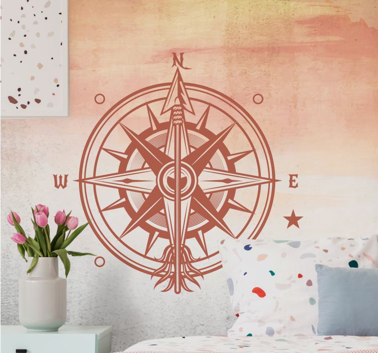 Quote wall mural compass north direction - TenStickers