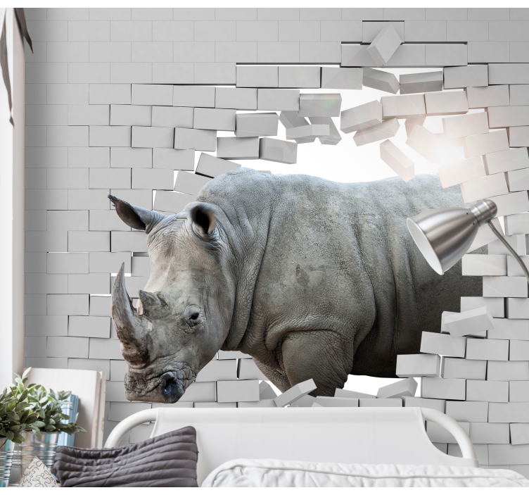 Rhino Breaking Through animals wall mural - TenStickers