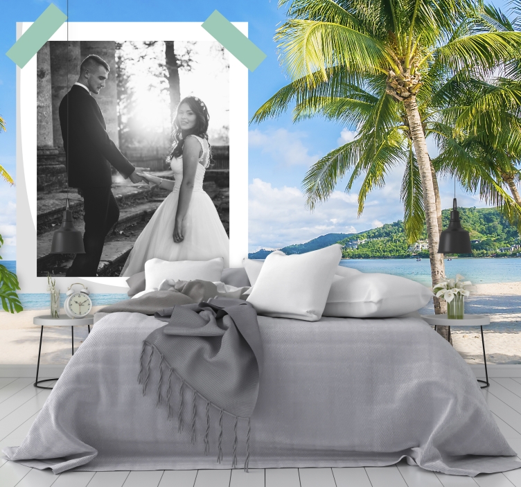 Romantic wall mural couple beach memories - TenStickers