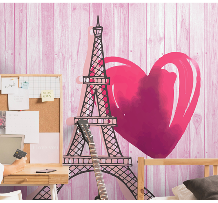 Romantic wall mural eiffel tower love - TenStickers