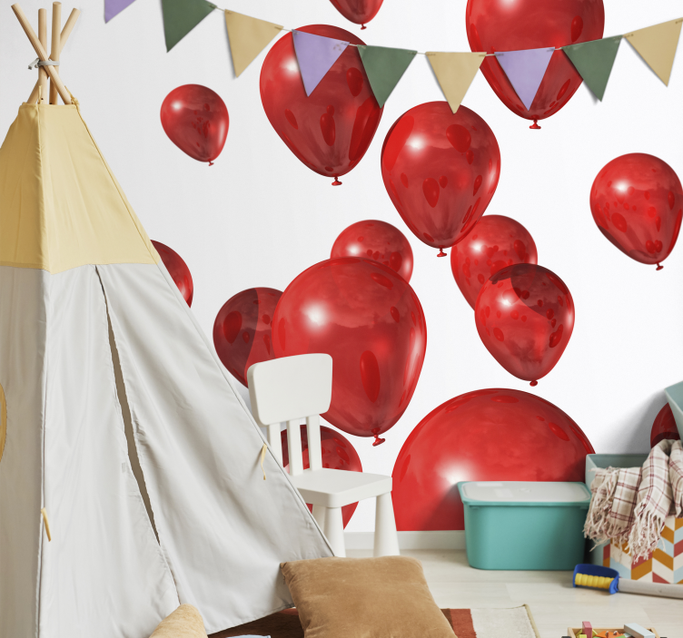 Romantic wall mural festive red balloons - TenStickers