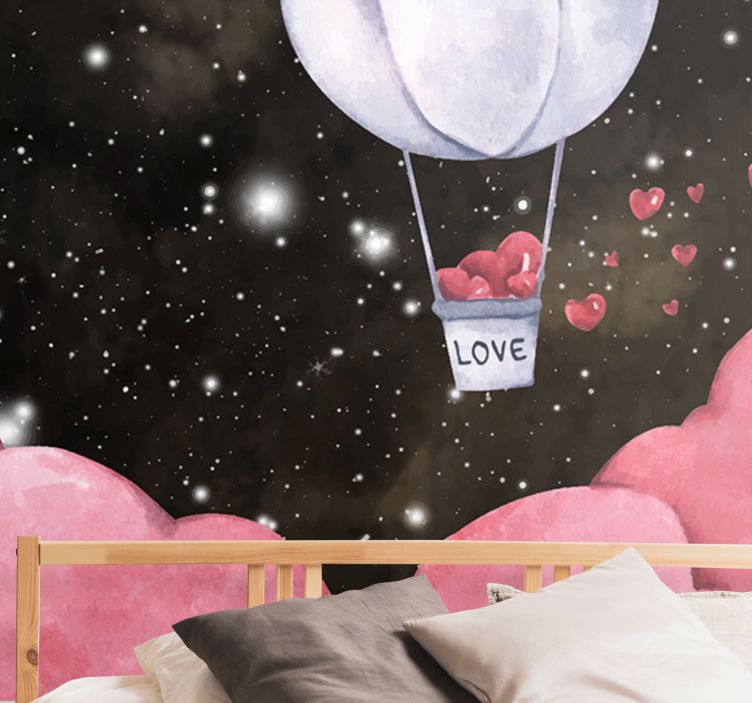 Romantic wall mural heart balloon adventure - TenStickers