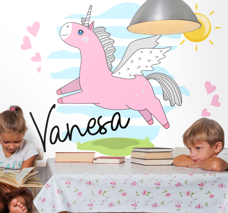 Romantic wall mural pink unicorn journey - TenStickers