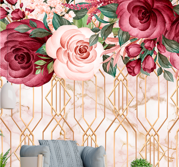 Rose Geometric Fusion flower wall mural - TenStickers