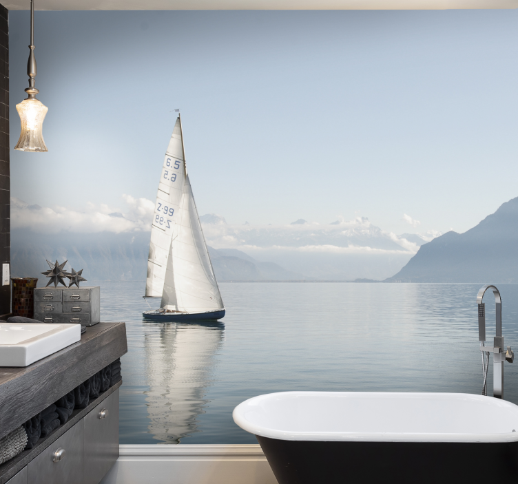 Sailing boat peaceful sea under the sea mural - TenStickers