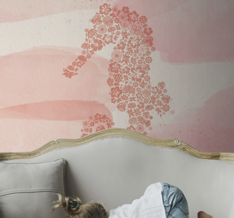 Seahorse Floral Shape flower wall mural - TenStickers