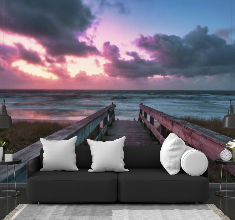 Serene cloudy sunset under the sea wall mural - TenStickers