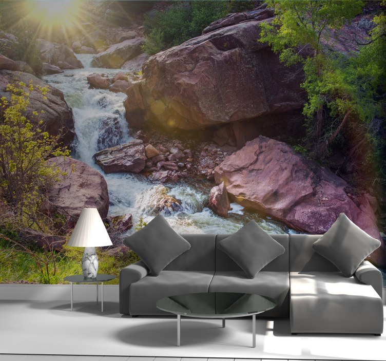 Serene Mountain Stream landscape wall mural - TenStickers