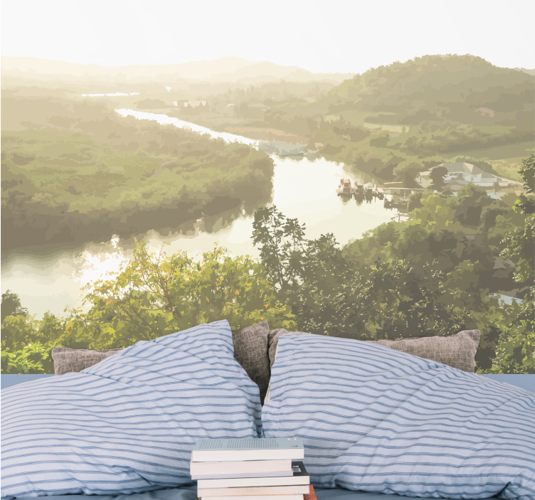 Serene river view landscape wall mural - TenStickers