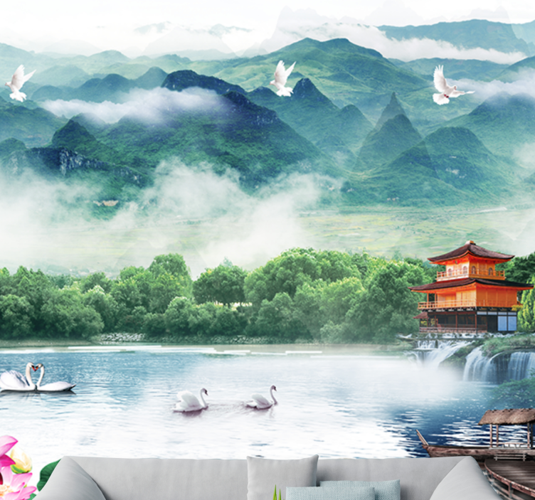 Serene Scene wall mural mountain - TenStickers