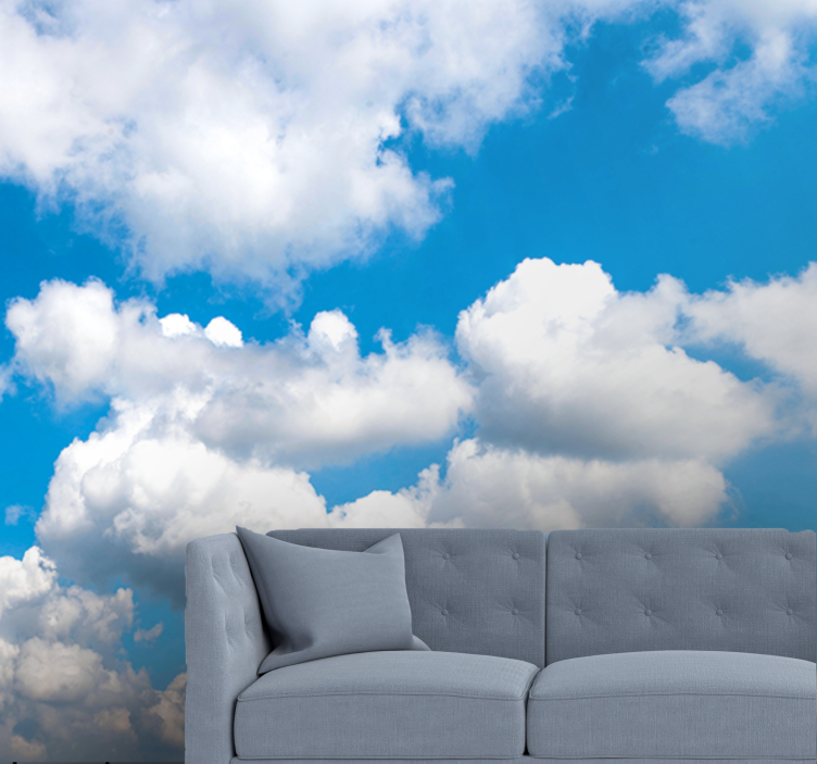 Sky wall mural fluffy white clouds - TenStickers