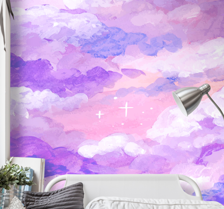 Sky wall mural soft purple clouds - TenStickers
