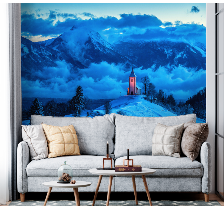 Snowy Church wall mural mountain - TenStickers
