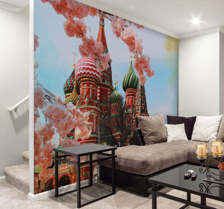 St. Basil's cathedral blossoms city wall mural - TenStickers