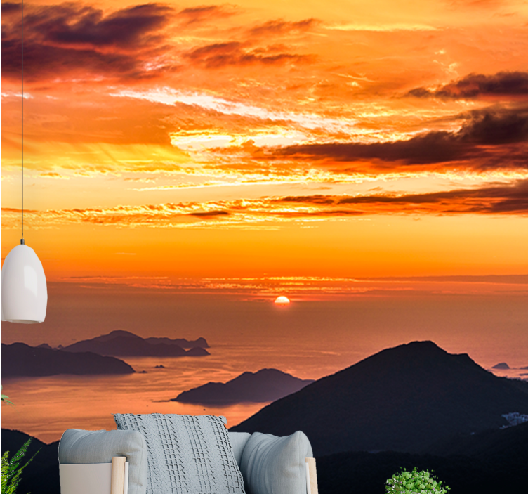 Sunset over ocean landscape wall mural - TenStickers