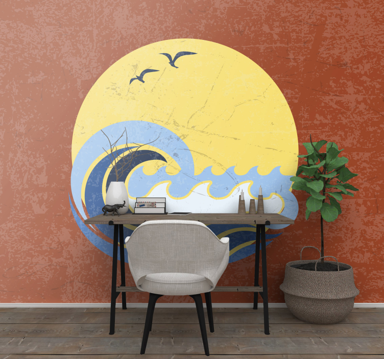 Sunset Wave Scene under the sea wall mural - TenStickers