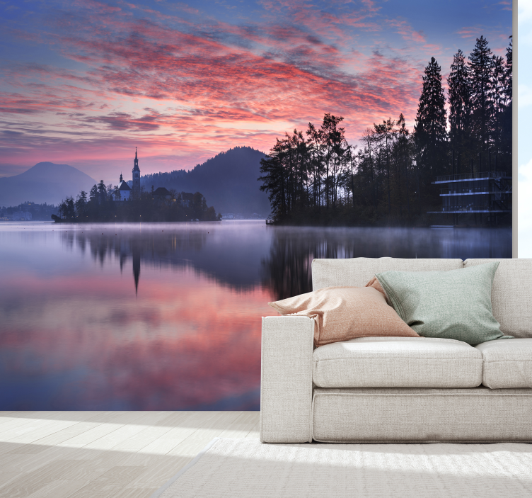 sunset with lake wall mural - TenStickers