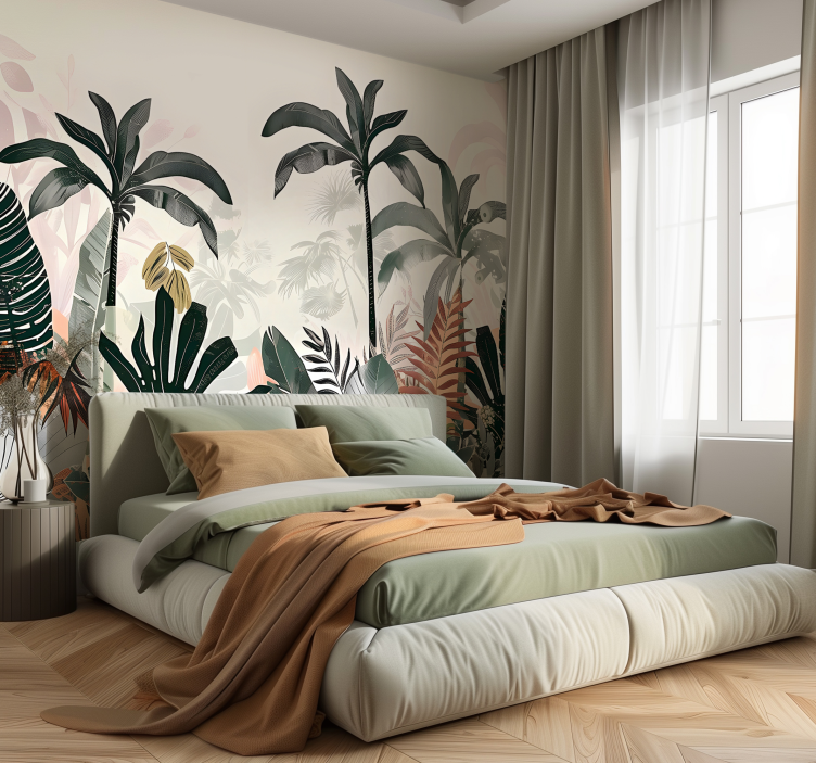 Tropical big leaves wall mural nature - TenStickers