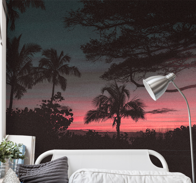 Tropical sunset silhouette landscape wall mural - TenStickers