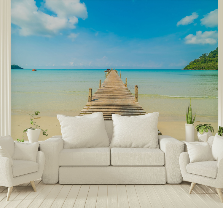 Under the sea wall mural wooden dock perspective - TenStickers