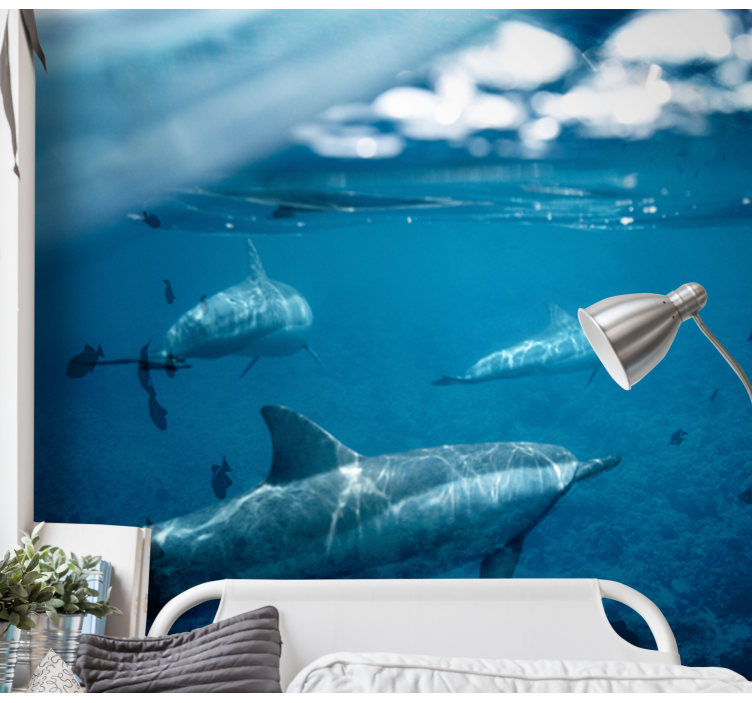 Underwater Dolphin Encounter under the sea wall mural - TenStickers