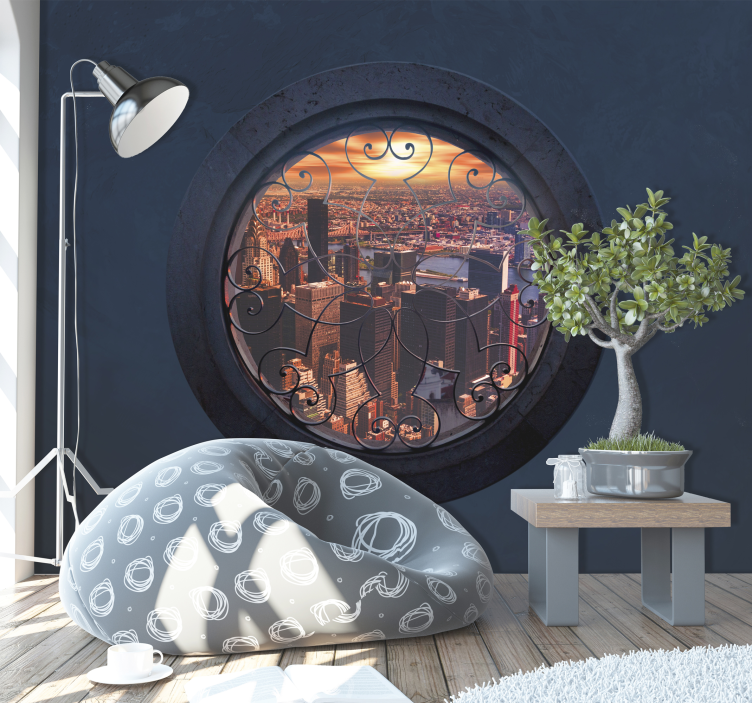 Urban Porthole View wall mural 3d - TenStickers
