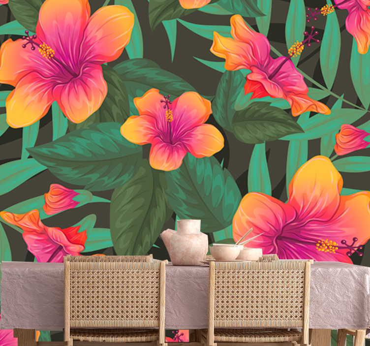 Vibrant hibiscus blooms flower wall mural - TenStickers
