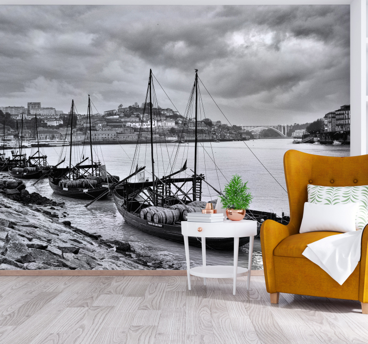 Oporto Gray Scales city wall mural - TenStickers