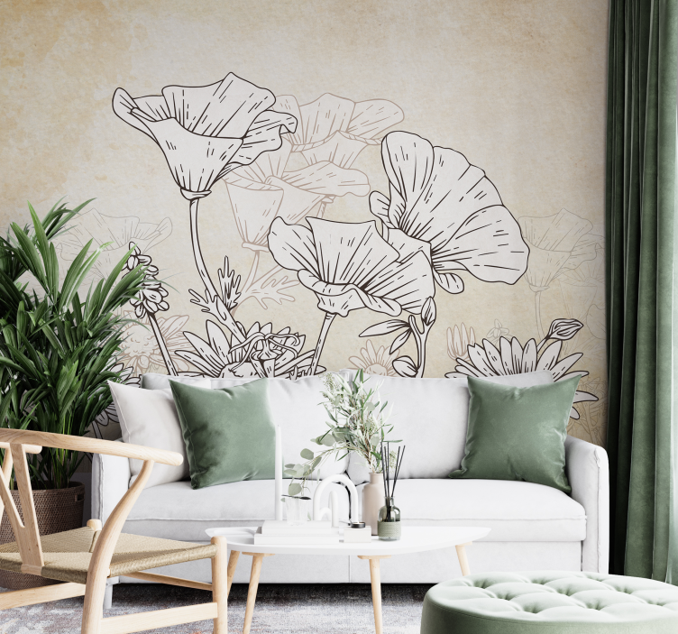 vintage meadow poppy murals - TenStickers