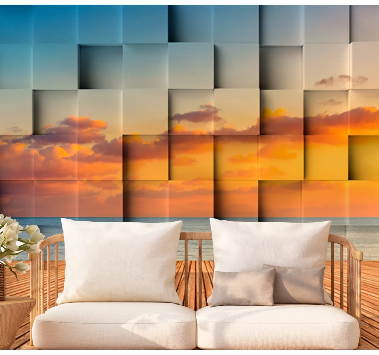 Wall mural 3d sunset ocean view - TenStickers